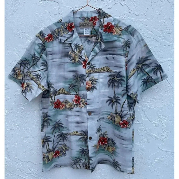 Blue Hawaii Mens Short Sleeve Collared Button Down Coconut Print Shirts Sz L - Picture 10 of 10